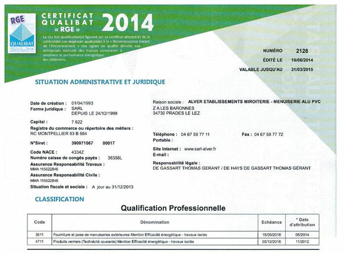 Alver, Certifié Qualibat RGE Alver, Certifié Qualibat RGE