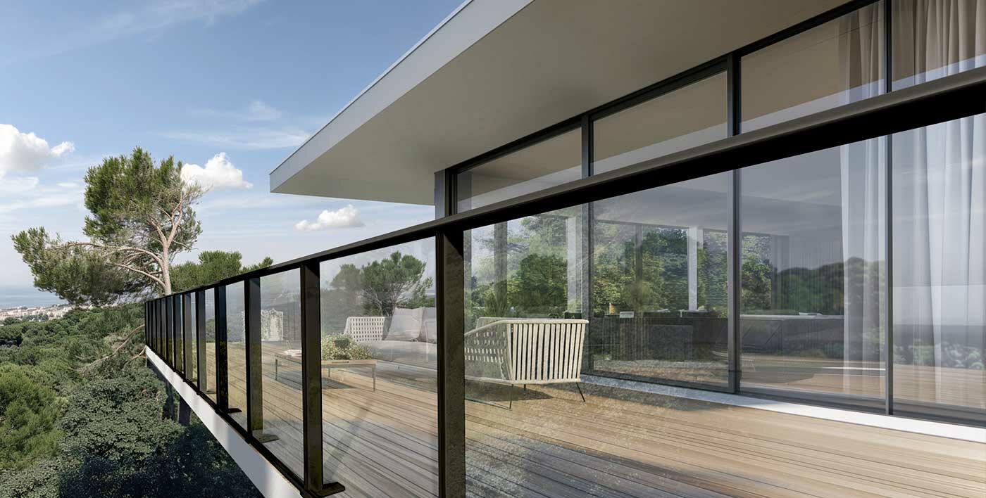 Garde-corps aluminium minimaliste Lhassa vitré