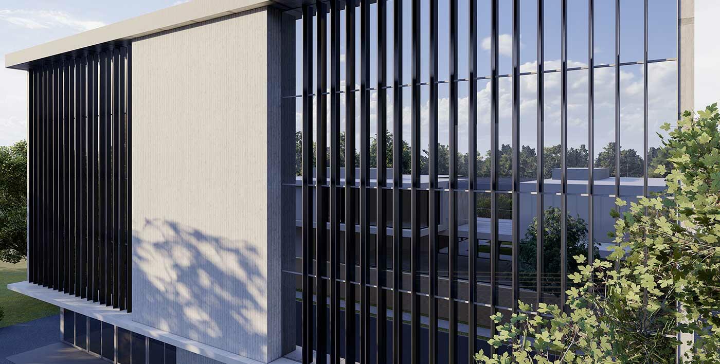 Brise-soleil aluminium Tanagra avec lames rectangulaires - pose verticale
