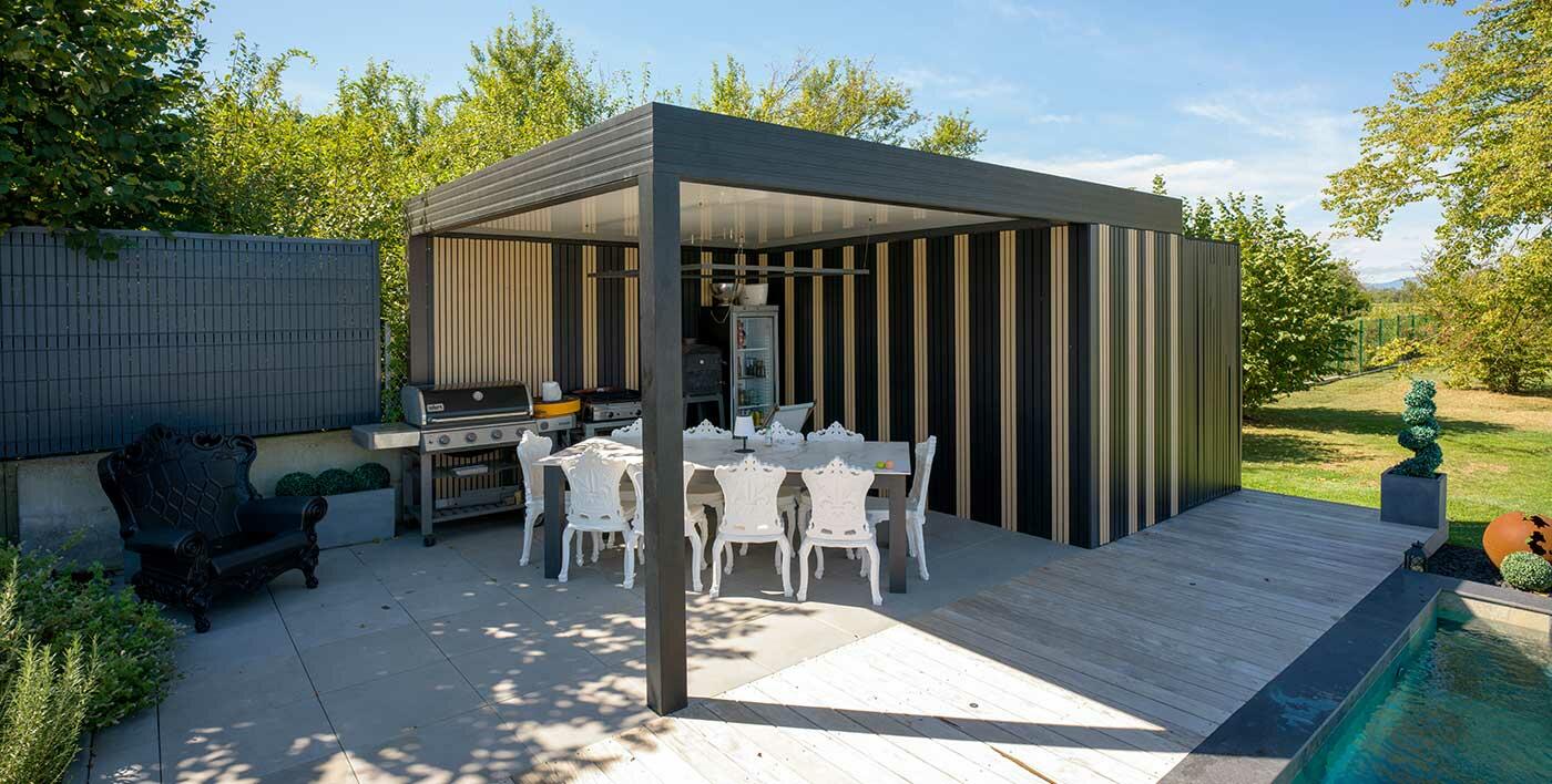 Gazebo aluminium Wallis&Garden avec bardage aluminium bicolore