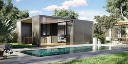 Gazebo Wallis&Garden avec bardage, brise-vue et fermeture coulissante